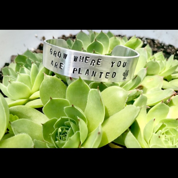 Hand stamped adjustable metal cuff bracelet